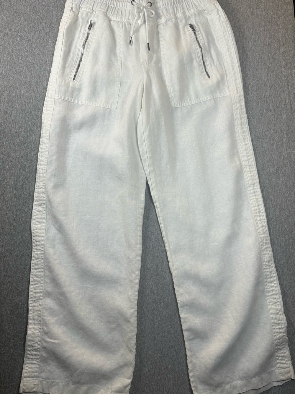 Athleta Cabo Linen Wide Leg Pants Women’s Size 4 White 100% Linen Drawstring - Picture 3 of 13